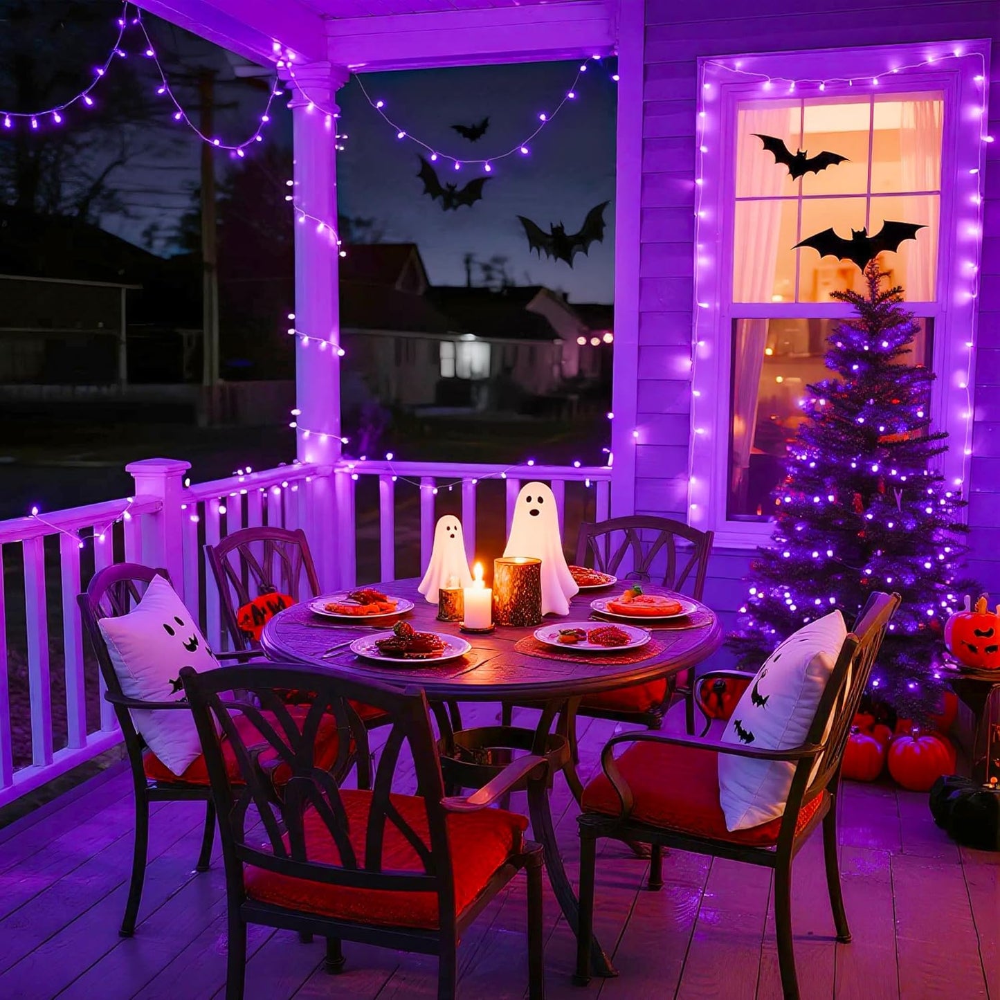 Connectable 100 LED Purple Halloween Lights Indoor, 8 Modes Plug in Purple Christmas String Lights Clear Wire, 33Ft Christmas Tree Light Outdoor for Halloween Tree, Garden, Bedroom