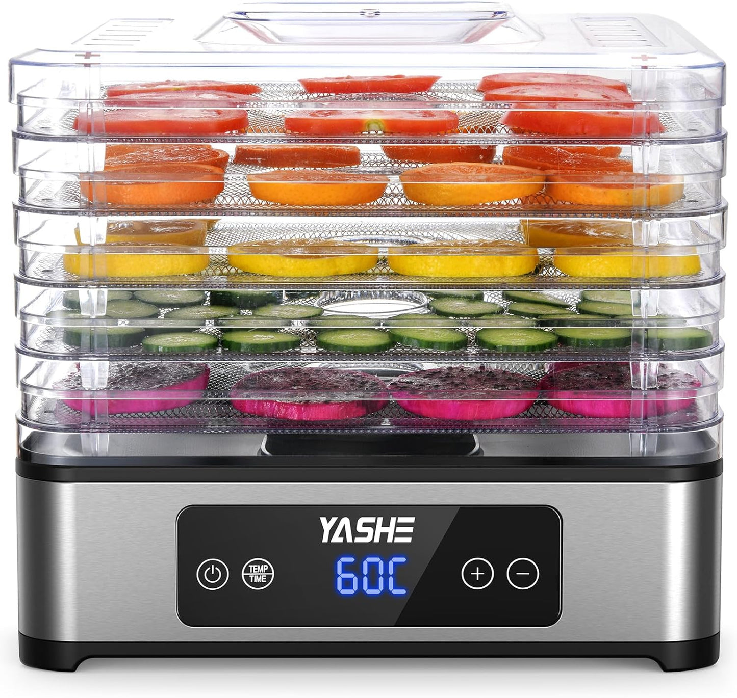 Essiccatore Alimentare, 5 Vassoi in Acciaio Inox, Timer E Temperatura Regolabili, Flusso D’Aria a 360°, Senza BPA, 400W Essiccatore Frutta E Verdura, Carne, Erbe, Snack per Cani