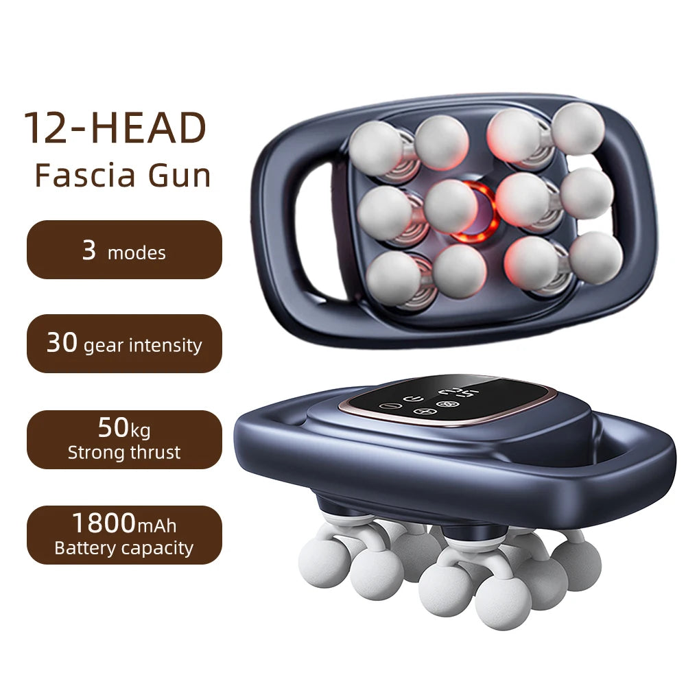 12-Head Fascia Gun High-Frequency Vibration Body Massage Gun Back and Waist Massager Neck Shoulder Massager Muscle Masajeador
