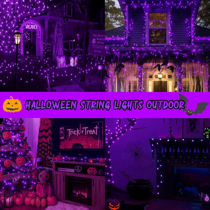 Purple Extra-Long 66FT 200 LED Halloween Lights for Indoor/Outdoor, Super Bright 8 Lighting Modes Plug in String Lights for Halloween Decorations Bedroom Party Garden Patio Tree (Purple)