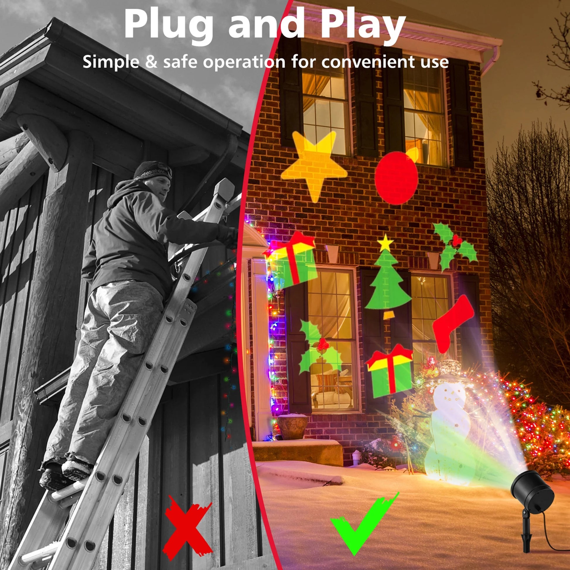 Christmas Waterproof Projector Light Holiday Decor LED Lights W/ Gift Pattern