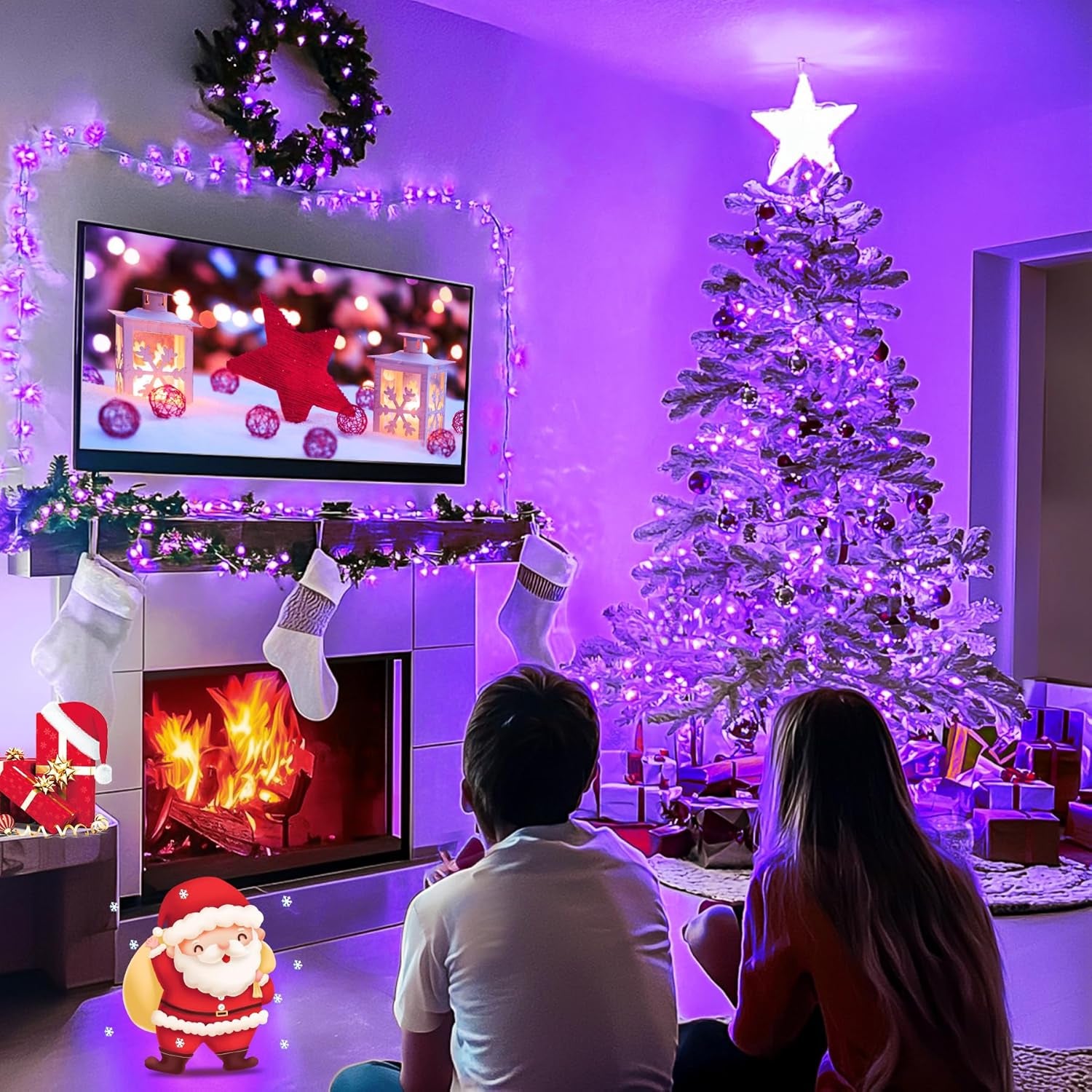 Connectable 100 LED Purple Halloween Lights Indoor, 8 Modes Plug in Purple Christmas String Lights Clear Wire, 33Ft Christmas Tree Light Outdoor for Halloween Tree, Garden, Bedroom