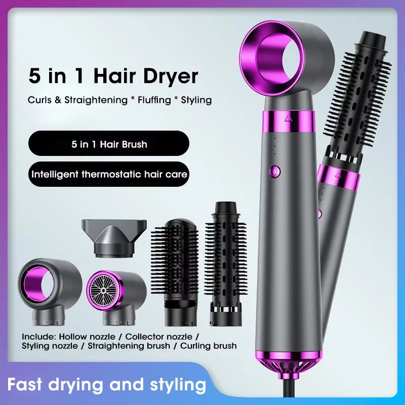 2025 Electric Hair Dryer 5In1 Multifunctional Hair Straightener Negative Ion Hair Care Curler Blow Dryer Styling Set Strong Wind