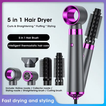 2025 Electric Hair Dryer 5In1 Multifunctional Hair Straightener Negative Ion Hair Care Curler Blow Dryer Styling Set Strong Wind