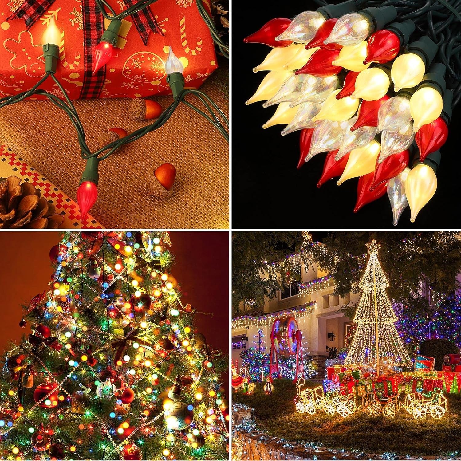 Christmas LED String Lights 18.33 Feet 70 Leds UL Certified Mini Bulbs Lights Set for Indoor Outdoor Christmas Thanksgiving Weddings Yard Xmas Tree Decor (Red, Warm White, White)