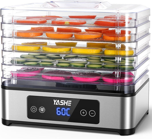 Essiccatore Alimentare, 5 Vassoi in Acciaio Inox, Timer E Temperatura Regolabili, Flusso D’Aria a 360°, Senza BPA, 400W Essiccatore Frutta E Verdura, Carne, Erbe, Snack per Cani