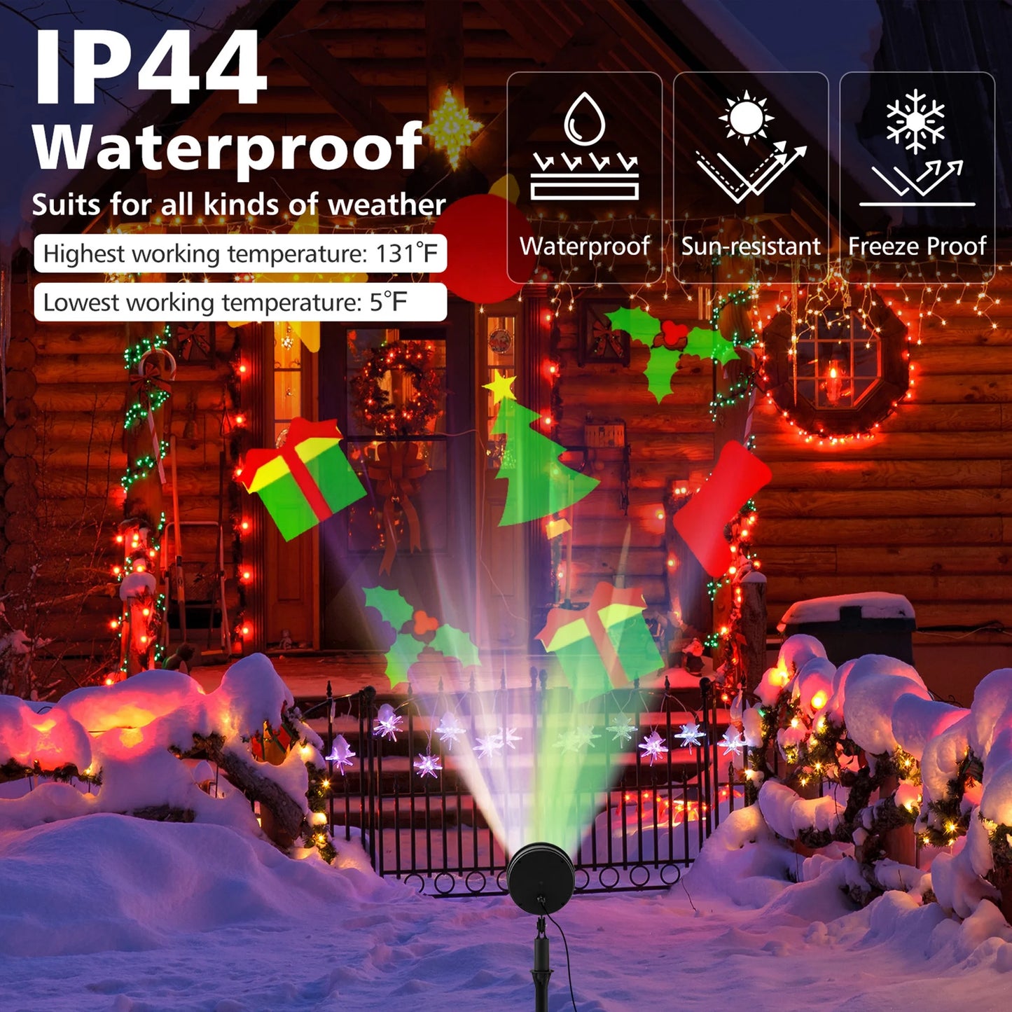 Christmas Waterproof Projector Light Holiday Decor LED Lights W/ Gift Pattern