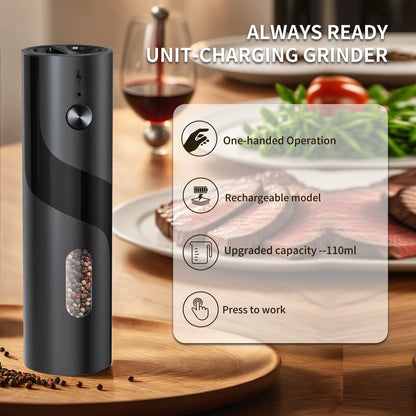 2Pcs/Set USB Rechargeable Automatic Pepper Grinder Salt and Pepper Mill Adjustable Coarseness Spice Grinder with LED for Kitchen