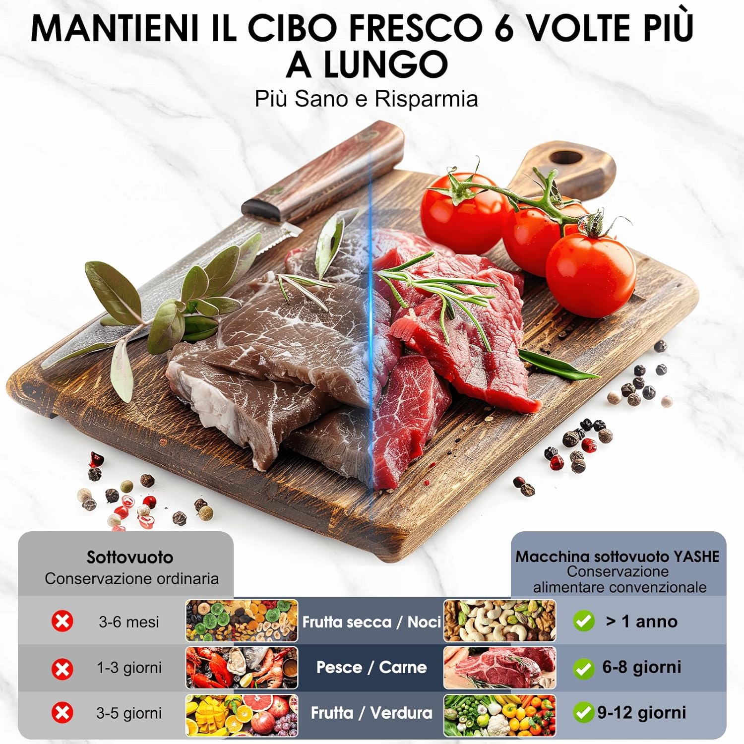 Macchina Sottovuoto Alimenti Con Modalità Secco E Umido, Macchina Sottovuoto Multifunzione 5 in 1 Sigillatrice per Cottura Sous Vide E Conservare Carne, Pesce, Frutta E Verdura