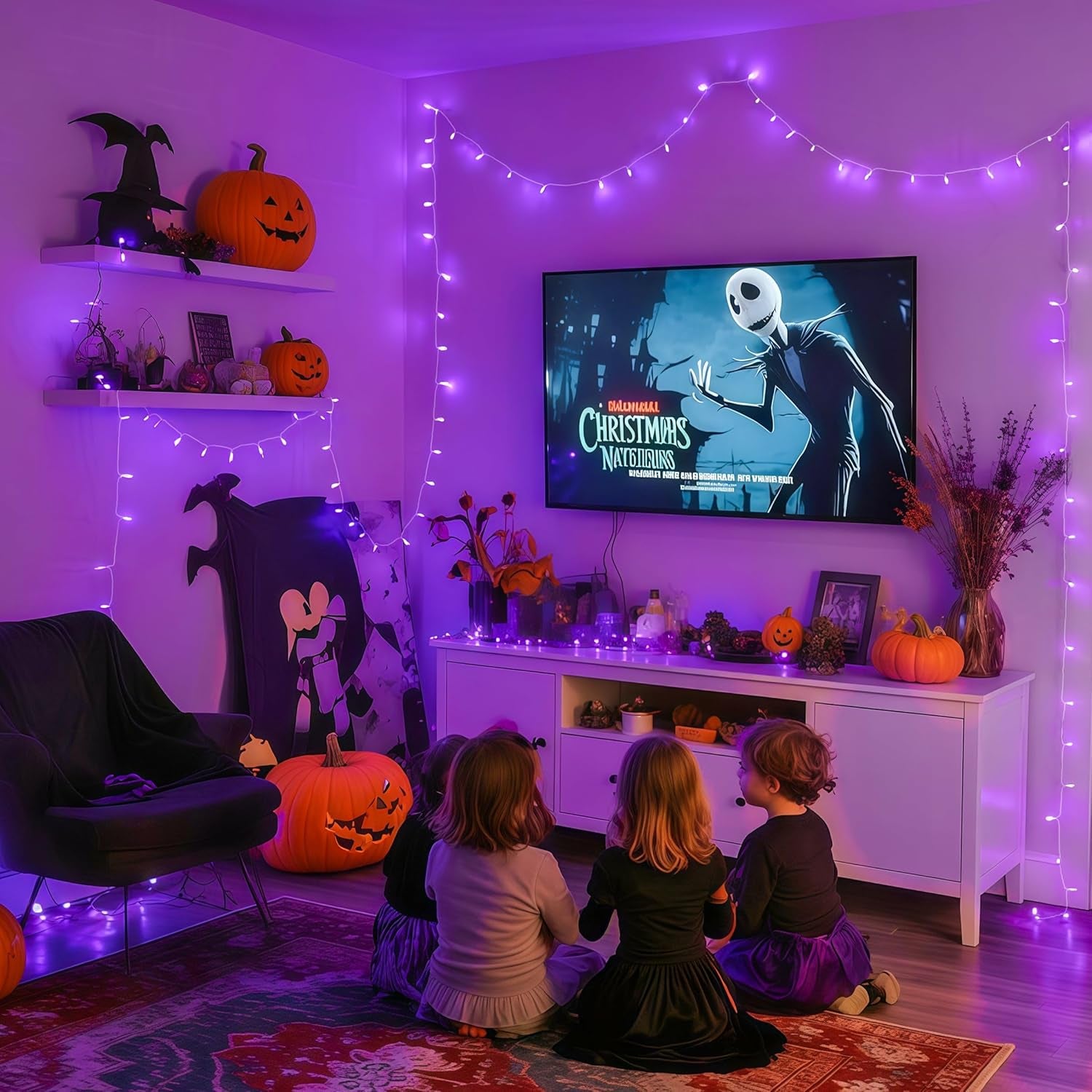 Connectable 100 LED Purple Halloween Lights Indoor, 8 Modes Plug in Purple Christmas String Lights Clear Wire, 33Ft Christmas Tree Light Outdoor for Halloween Tree, Garden, Bedroom