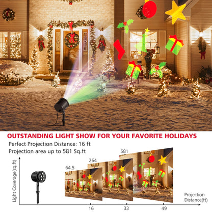 Christmas Waterproof Projector Light Holiday Decor LED Lights W/ Gift Pattern