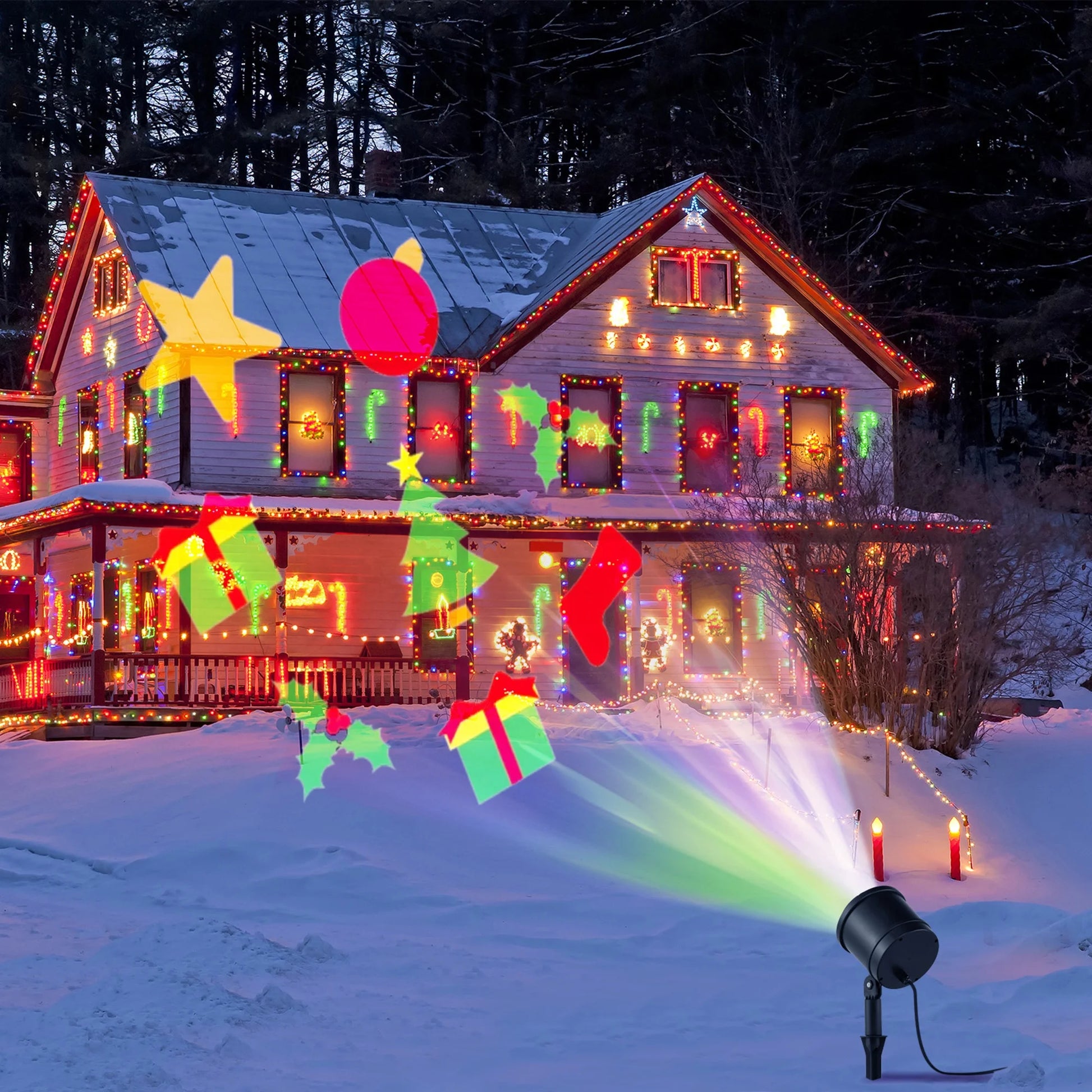 Christmas Waterproof Projector Light Holiday Decor LED Lights W/ Gift Pattern