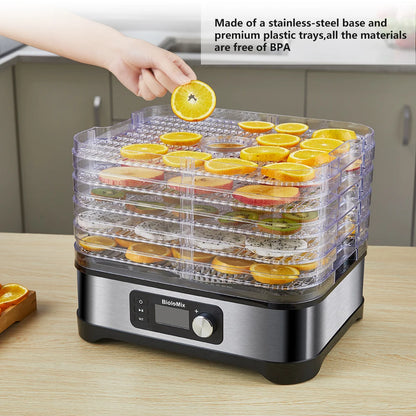 BPA FREE 5 Trays Food Dryer Dehydrator with Digital Timer and Temperature Control for Fruit Vegetable Meat Beef Jerky