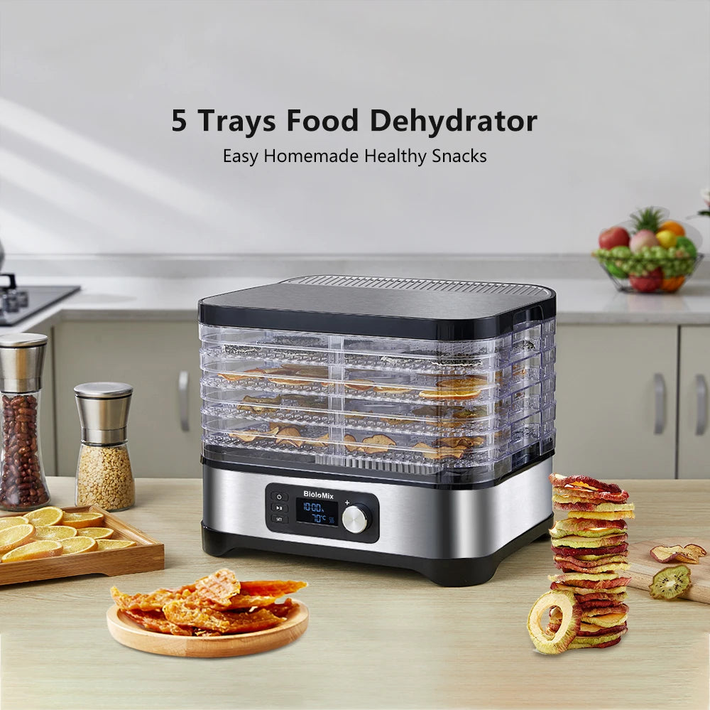 BPA FREE 5 Trays Food Dryer Dehydrator with Digital Timer and Temperature Control for Fruit Vegetable Meat Beef Jerky