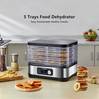 BPA FREE 5 Trays Food Dryer Dehydrator with Digital Timer and Temperature Control for Fruit Vegetable Meat Beef Jerky