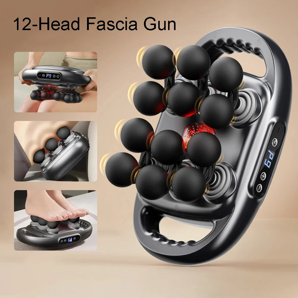 12-Head Fascia Gun High-Frequency Vibration Body Massage Gun Back and Waist Massager Neck Shoulder Massager Muscle Masajeador