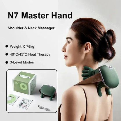 Neck Shoulder Massager Deep Tissue Shiatsu Back Cervical Massage Machine Bionic Heated Fatigue Relief Relax Muscle ﻿3-Level ﻿