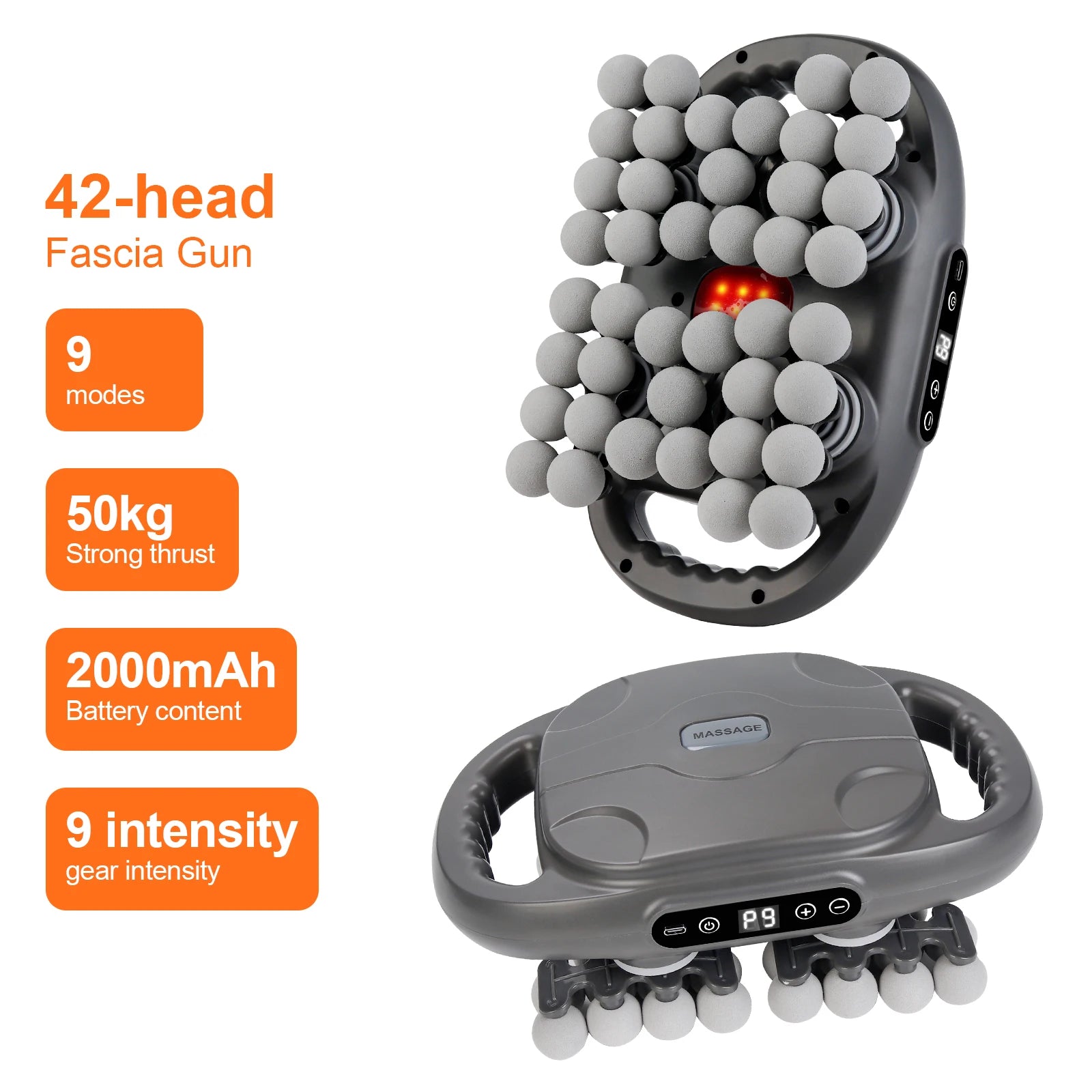42-Heads Fascia Gun High-Frequency Vibration Body Massage Gun Back and Waist Massager Neck Shoulder Massager Muscle Masajeador