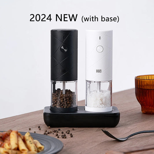2024 NEW  Electric Grinder Pepper Seasonings Spices Grain Mill Salt Shaker LED Light 6 Modes Kitchen Cooking Tool 2Pcs Set