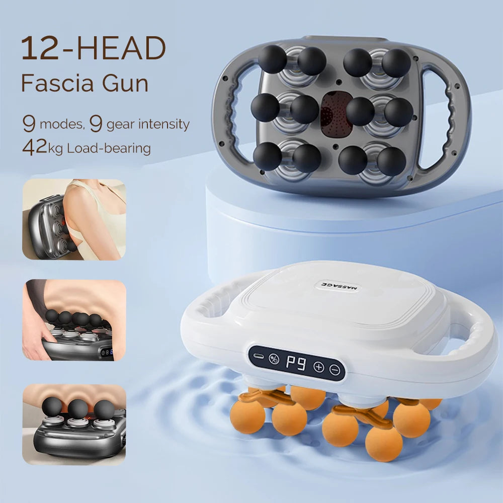 12-Head Fascia Gun High-Frequency Vibration Body Massage Gun Back and Waist Massager Neck Shoulder Massager Muscle Masajeador