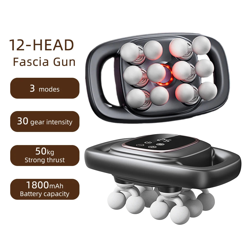 12-Head Fascia Gun High-Frequency Vibration Body Massage Gun Back and Waist Massager Neck Shoulder Massager Muscle Masajeador