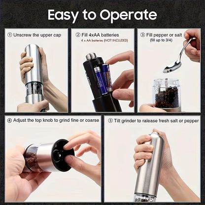 1/2PC Stainless Steel Electric Pepper Grinder Spices Sea Salt Kitchen Outdoor Barbecue Seasoning Coarser Adjustment Cooking Tool