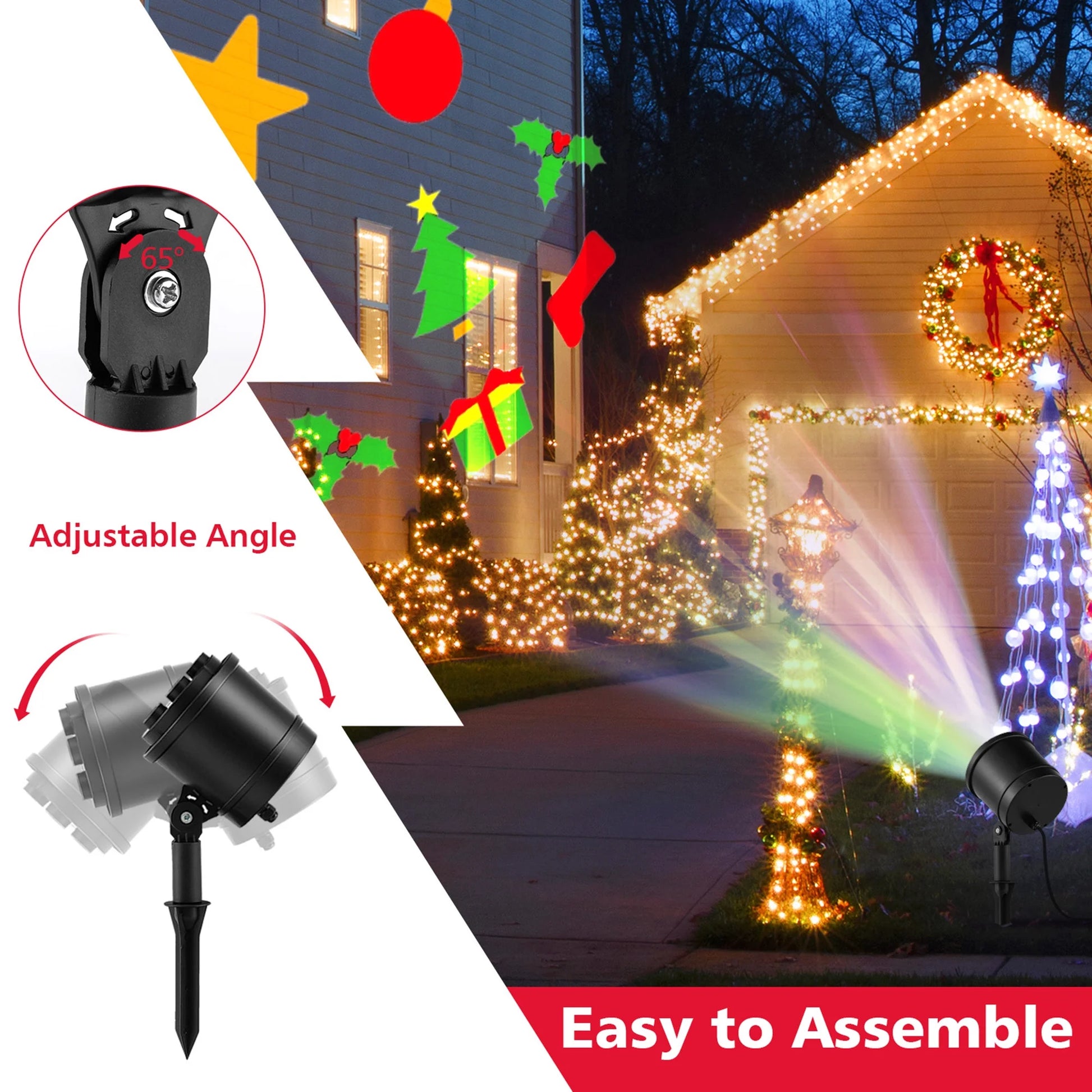 Christmas Waterproof Projector Light Holiday Decor LED Lights W/ Gift Pattern