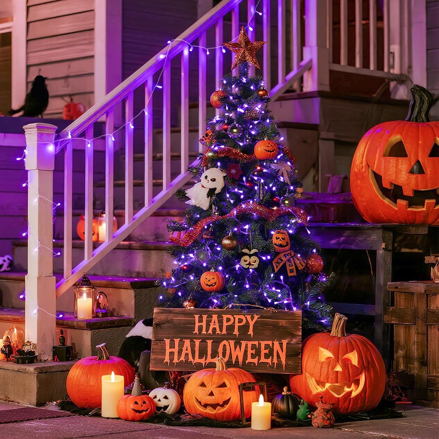 Connectable 100 LED Purple Halloween Lights Indoor, 8 Modes Plug in Purple Christmas String Lights Clear Wire, 33Ft Christmas Tree Light Outdoor for Halloween Tree, Garden, Bedroom