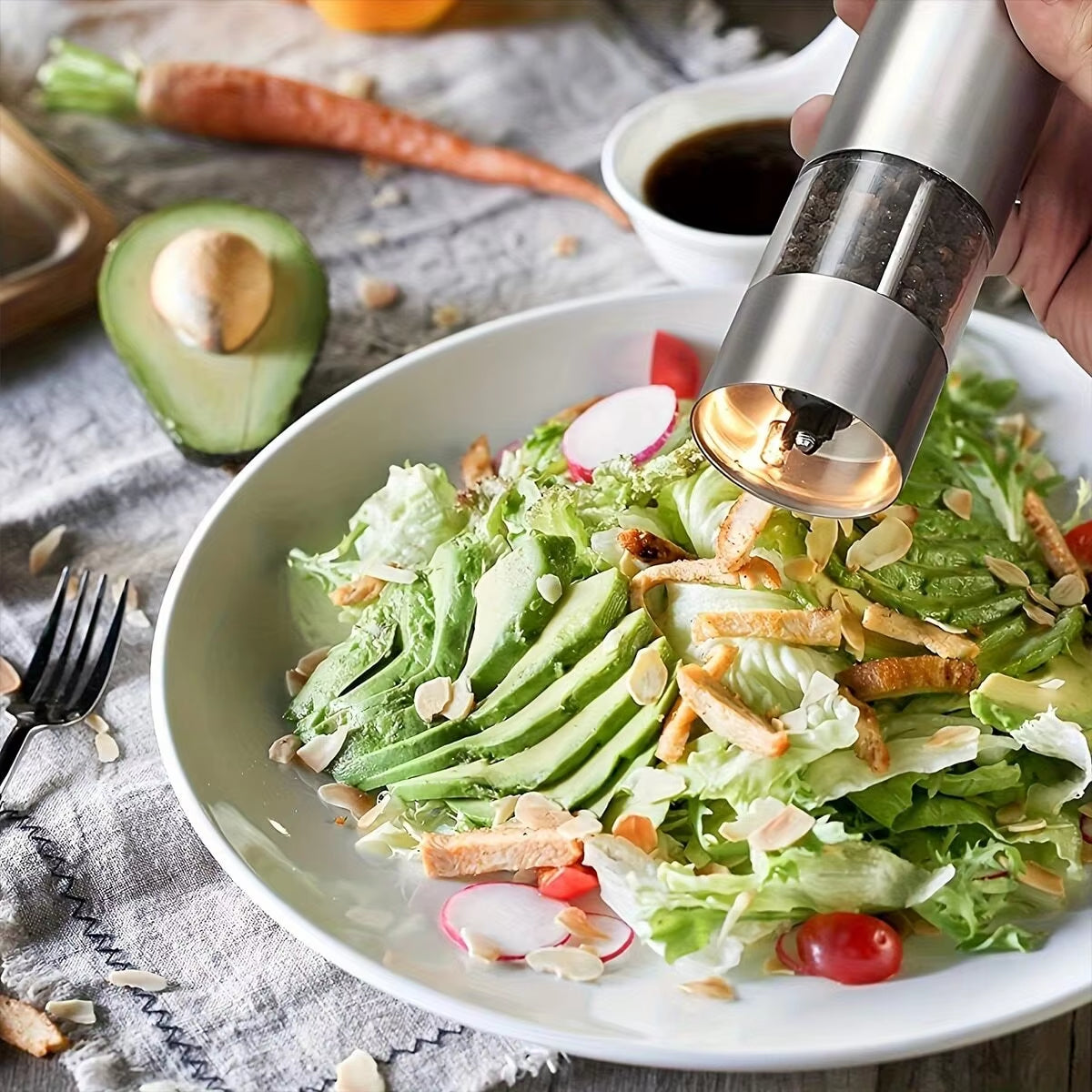 1/2PC Stainless Steel Electric Pepper Grinder Spices Sea Salt Kitchen Outdoor Barbecue Seasoning Coarser Adjustment Cooking Tool