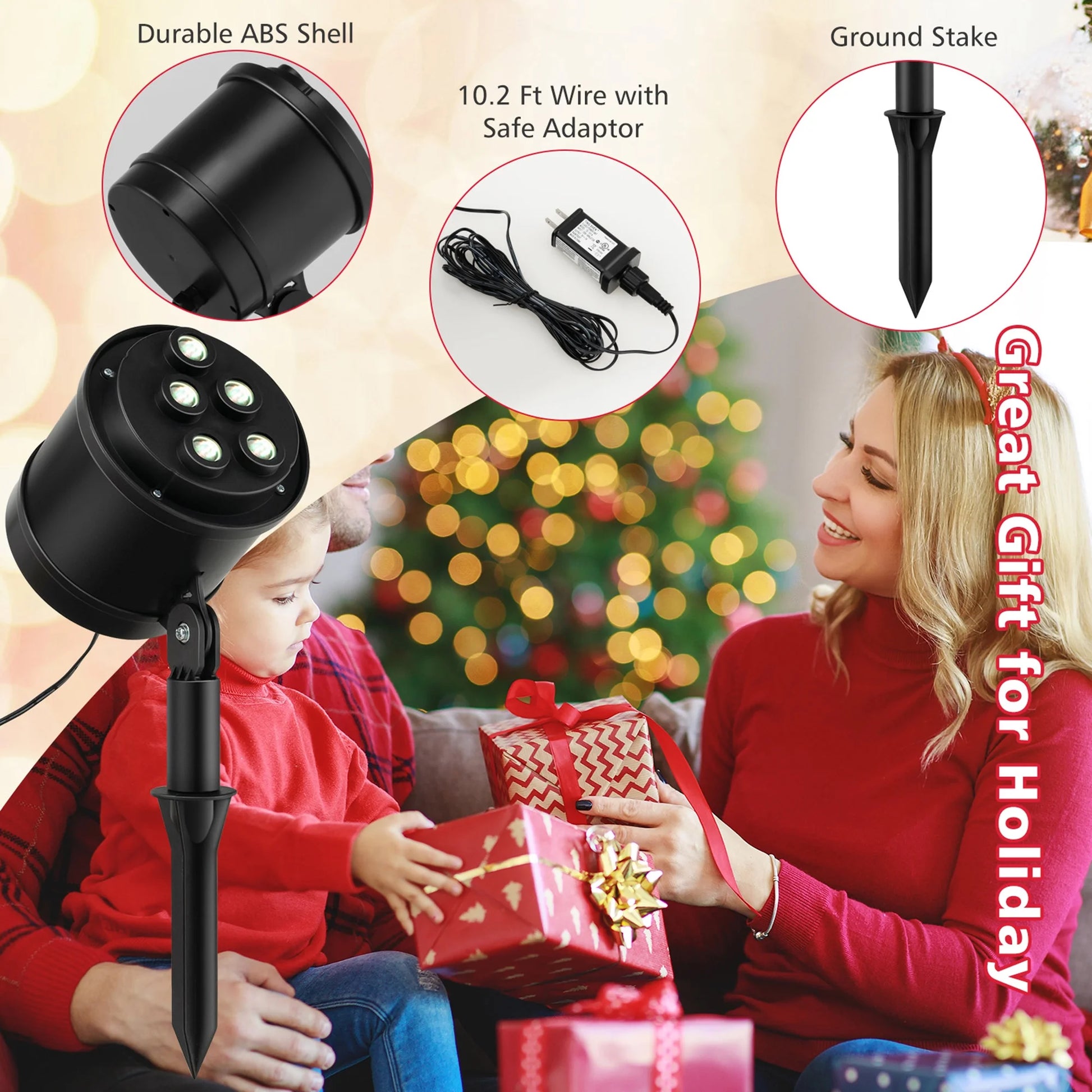Christmas Waterproof Projector Light Holiday Decor LED Lights W/ Gift Pattern